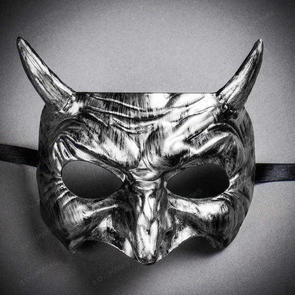 Goblin Devil Short Horn Eyes Mask - Black Silver - Picture 2 of 4